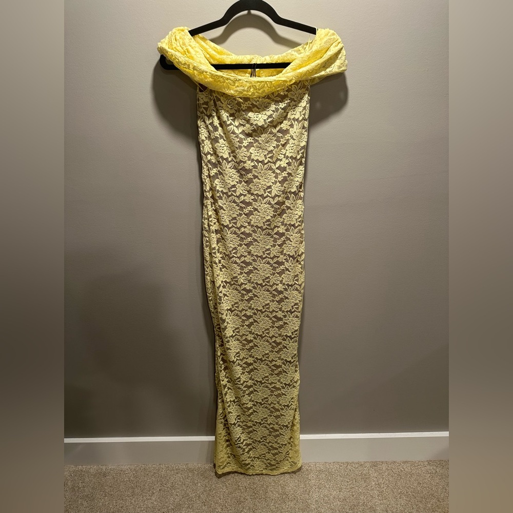 Showpo Yellow Lace Strapless Dress